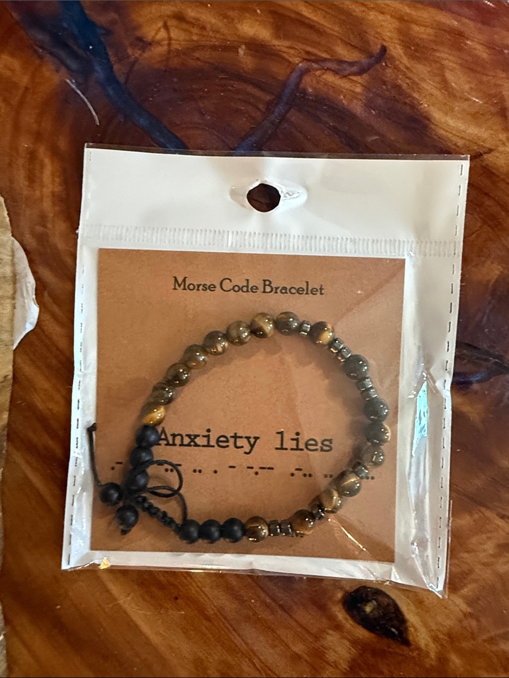 Anxiety Lies Handmade Brown Tiger Eye Morse Code Bracelet - Men